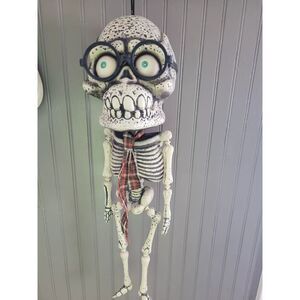 Skeleton Big Head Hanging Blow Mold w/Glasses & Tie 25" Tall